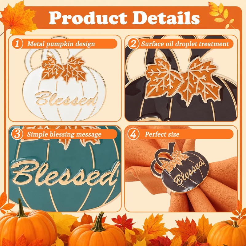 Thanksgiving Pumpkin Gold Napkin Rings Set of 6, Thanksgiving Table