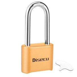 disecu® Heavy Duty Long Shackle 4 Digit Combination Lock, Anti-Error Feature, High Security Waterproof Outdoor Padlock for School Gym Locker, Fence, Gate, Hasp Storage (Brass)