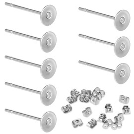 Pack of 400 Stud Earrings Blanks, Stainless Steel Earrings, Hypoallergenic Stud Earrings with Flat Padding, Flat Round Metal Stud Earrings, DIY Jewellery Making, Silver, 4 mm
