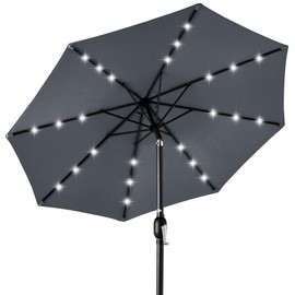 Best Choice Products 10ft Solar Polyester LED Lighted Patio Umbrella w/Tilt Adjustment and UV-Resistant Fabric - Slate