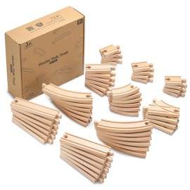 SainSmart Jr. Premium Wooden Train Track Set | 52-Piece Expandable 18FT Wood Railway System | Thomas & Brio Compatible with Storage Box | Ideal Gift for Kids 3-7