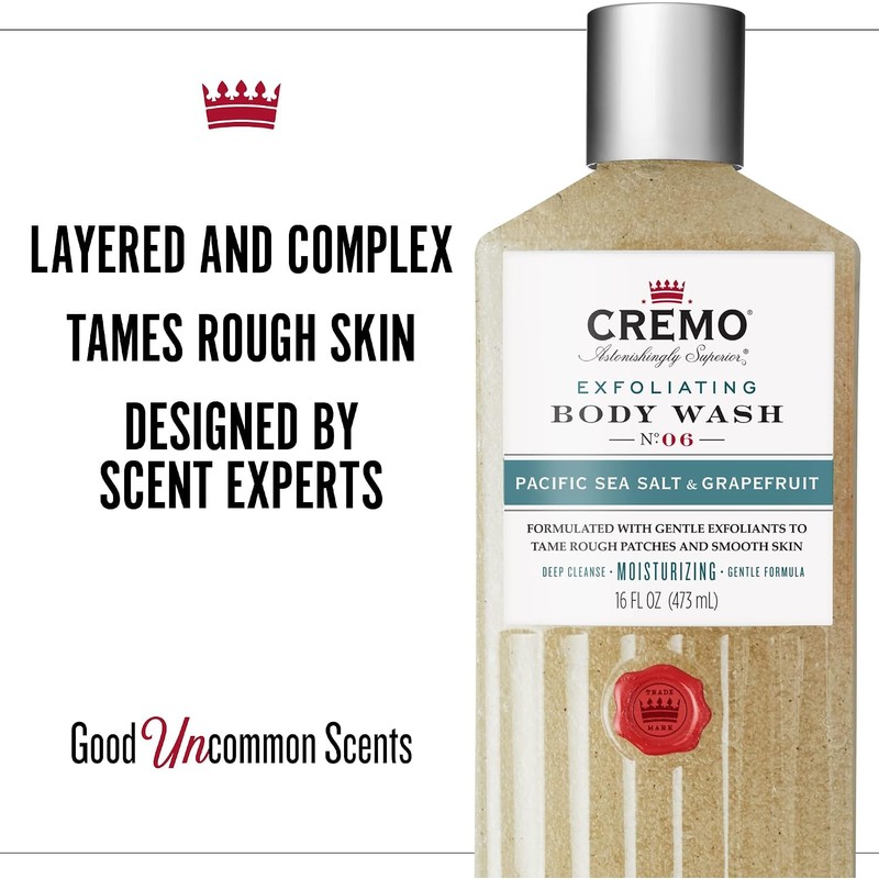 Cremo Exfoliating Body Wash, Pacific Sea Salt & Grapefruit, 16oz,