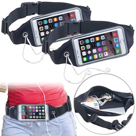 Xcase Waist Bag: 2 Set Waterproof Sports Running Belt for Smart Phones Touch Window (Money Belt, Belt Bag, Waterproof Phone Bag), black