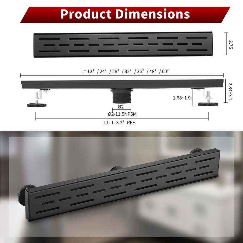 Sharp-tec Linear Shower Drain, 28 inch Shower Drain with Removable