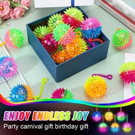 Sotiff 100 Pcs Light up Ball Spiky LED Bouncy Ball Christmas Flashing Squeaky Ball Stress Relief Balls Rubber Sensory Toy Carnival Prizes Xmas Party Favor Goodie Bag Fillers Stocking Stuffers Gifts