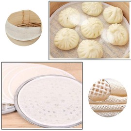 VICMAT Pack of 10 Bamboo Steamer Mat Steamer Cloth Cotton Steamed Mat Kitchen Steam Cloth Straining Cloth for Rice Dim Sum Vegetables Fish and Meat Pastries Diameter 30 cm
