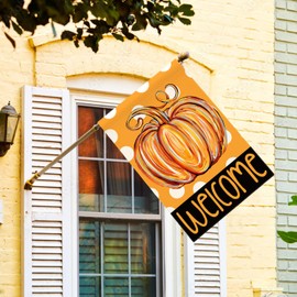 AVOIN colorlife Fall Pumpkin House Flag 28x40 Inch Double Sided Outside, Polka Dots Welcome Seasonal Yard Outdoor Flag