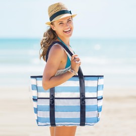 KUAK Mesh Beach Bag Extra Large Lightweight Foldable Printed Mesh Tote Bags with 9 Pockets, Zip Closure, Inner Waterproof Pocket for Swim Pool Shopping Picnic Family Vacation Travel