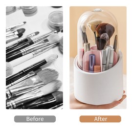 LgowithU Makeup Brush Holder with Lid Transparent Makeup Brush Holder Rotating Dustproof Makeup Brush Container with Clear Acrylic Cover for Bathroom Dresser (Pink)