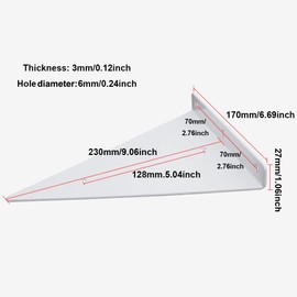 2Pcs Triangle Shelf Brackets, Iron Heavy Duty Wall Mounted Hidden Floating Table Support for Hanging DIY Open Shelving (White, 170mm*230mm)