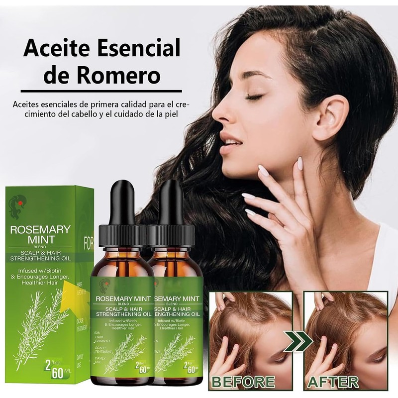 Aceite de Romero para el Cabello 2x60ml – Crecimiento, Brillo