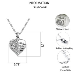 OutstandLong Guardian Angel Wings Cremation Jewelry for Ashes Heart Crystal Urn Necklaces for Ashes Memorial Grandma Keepsake Necklace