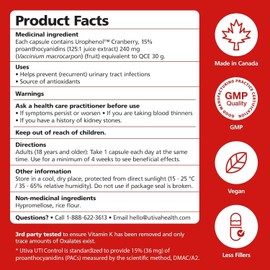 Utiva UTI Control Cranberry PACs – Clinically Studied Ingredients 36mg PACs for UTI Avoidance - Supplement for Urinary Tract Health for Women and Men – Cranberry Extract Pills for Bladder Health, 30 Vegi Capsules - Made in Canada