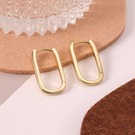 14K Gold Plated Sterling Silver Earrings Small Hoop Earrings for Women Rectangle Hypoallergenic Earrings Small Gold Hoop Earrings Square Hoops Earring for Women Trendy