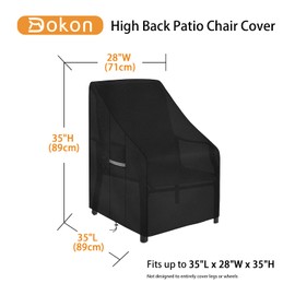 Dokon Heavy Duty Patio High Back Chair Covers Waterproof Outdoor Chair Cover Anti-UV 600D Oxford Fabric Lawn Patio Furniture Covers with Air Vent (35"L x 28"W x 35"H) - Black