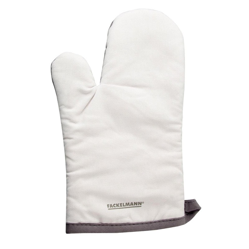 FACKELMANN 14298 - Guanto da forno, in cotone, colore: Bianco/Grigio