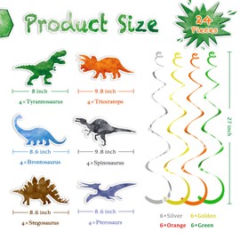 24Pcs Dinosaur Hanging Swirls, Watercolor Dinosaur Themed Birthday Decorations for Boys, Dino Party Decor Hanging Spiral Garlands Ceiling Supplies