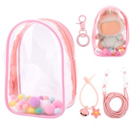 Tinoaly Transparent Figure Display Case, Doll Protective Case, Doll Case, Portable PVC Shoulder Bag, Doll Bag Protector with Keyring for 15 cm Doll Accessories, Pink, Modern