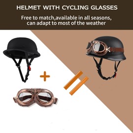 Bike Half Helmet & Goggles, German Style DOT Approved Adult Men Women Retro Open Face Motorcycle-Helmets, Bicycle/Skateboard Helmet for Adults