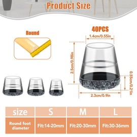 Pack of 40 Chair Leg Caps, Felt Gliders for Chairs, 21-30 mm, Thickened Chair Leg Protectors, Chair Socks for Round Chair Legs to Protect Floors (Medium, Transparent)