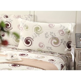 Tache Full Size Quilt 3 Piece Soft Cotton Summer Showers Spiral Reversible Scalloped Off White Brown Multi Color Ivory Bedspread Full Size