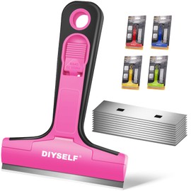DIYSELF 1 Pack Razor Blade Scraper, Window Scraper with Razor Blade, Razor Scraper Tool for Glass, Scraper Tool Kitchen for Cleaning Stovetop, Cooktop, Oven, Paint Scraper with 10 PCS 4'' Blades