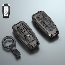 Tujinxiangsheng Heavy Duty Metal Key Fob Cover Case for Ford Explorer Fusion Escape Edge Expedition F150 F250 F350 F450 F550 Maverick Mustang 5 Buttons (A-Black)