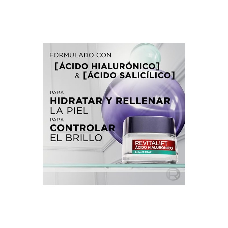 LOreal Paris Revitalift cido Hialurnico Gel Crema Anti Brillo, Controla