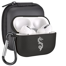 MAYCARI Dragon Case for AirPods Pro with Keychain, Cute Aesthetic Art Line Animal Design Protective Soft TPU Cover Compatible with AirPods Pro Charging Black Case for Women Girls Teens