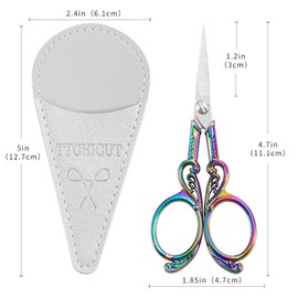 Small Precision Scissor, Small Embroidery Scissors with PU Leather Sheath Sewing Scissor Embroidery Crafting Threading Scissor for Needlework Craft Art Work Manual Handicraft DIY Tool (Rainbow)