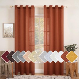 MIULEE 2 Panels Natural Linen Sheer Window Curtains Elegant Mustard Yellow Fall Drapes Grommet Top Window Voile Panels Linen Textured Panels for Bedroom Living Room (52X96 Inch)