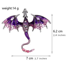 FAIRYGATE Brooches Enamel Dragon Brooch for Men Women Retro Rhinestone Animal Lapel Pin Clothing Hat Decoration，B3805