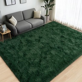 Lairep Large Area Rugs for Living Room Bedroom, 5x7 Feet Dark Green Fluffy Shag Rugs, Ultra Soft Shaggy Plush Fuzzy Modern Indoor Throw Floor Carpet for Girls Boys Dorm Nursery Home Decor Aesthetic