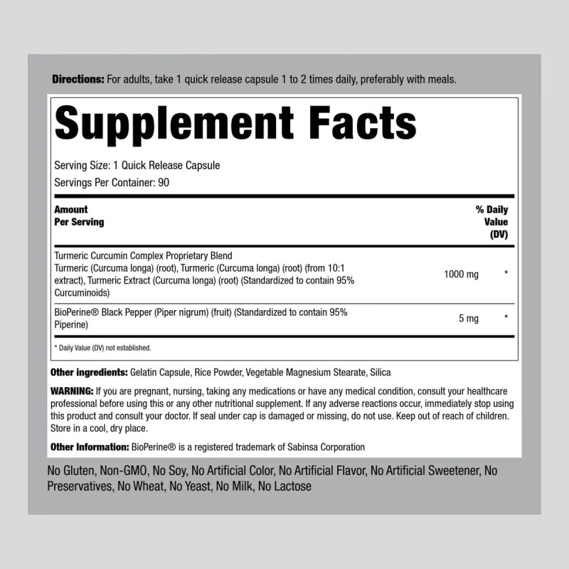 Piping Rock Turmeric Curcumin with Black Pepper | 1000mg |