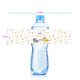 Ambishi 32 Pcs let's PAWTY mcow Water Bottle Labels Happy Birthday party Baby shower Anniversary Party Wedding Decoration Supplies Sign Water Bottle Stickers