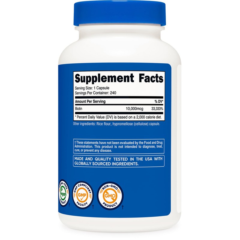 Nutricost Biotin (Vitamin B7) 10,000mcg (10mg) Vitamin Supplement, 240 Capsules