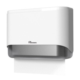 PLUSSEN Paper Towel Dispenser Wall Mounted, ABS Paper Towel Dispenser Commercial for Folding Towels Wall Mounted Bathroom Office Kitchen, No Hole Installation (White-6012)