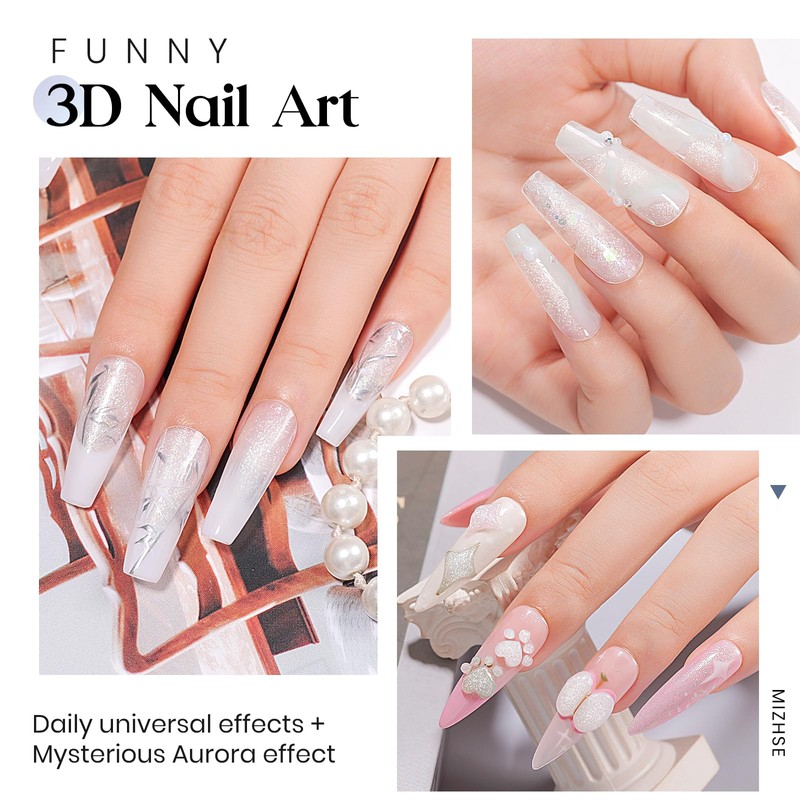 MIZHSE Solid Builder Gel, Aurora White 3D Gel Nail Art