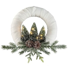 Vintage Lighted Chenille Wreath - LED Fairy Lights - Sisal Evergreen Trees - Frosted Pinecones - Timer Functionality - Easy Installation - 12" Diameter - Winter Decor by Holiday PeakTM