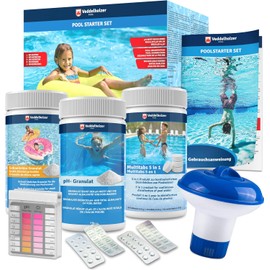 Veddelholzer 5 in 1 Pool Cleaning Set, Pool Cleaner, Tester pH, pH Minus Granules, Chlorine Tablets for Pool 20 g, Chlorine Granules, Skimmer for Pool Care with Instructions Perfect Pool & Whirpool