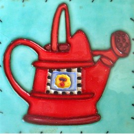 Garden Watering can 4x4 inches Hand Painted Ceramic Art Tile
