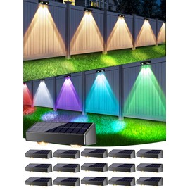 Brizled 16 Pack Fence Solar Lights, 11 Modes & 9 Colors - Warm White/Cool White/RGB Color Changing IP65 Waterproof Outdoor Wall Lights, 100 Lumens Outdoor Solar Deck Lighting for Railing Wall Fence