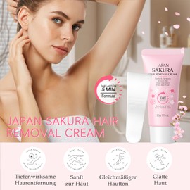 Sakura Hair Removal Cream, Hair Removal Cream for Body, Arms & Legs, Gentle on the Skin All Over the Body, Natural Hair Removal Suitable for All Skin, 50 g Tube with Curved Applicator