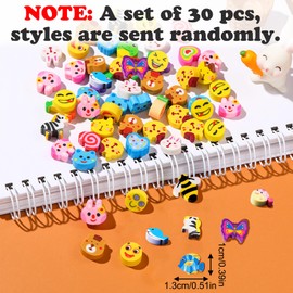 BSITSSS Pack of 30 Children's Mini Kawaii Erasers, Soft Cute Erasers, Animals Small Erasers, Fruit Shape, Colourful Erasers for Children, School Supplies, Stationery