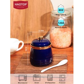 HAOTOP 12oz Sugar Bowl with Lid and Spoon,Simple Ceramic Sugar Jar Sugar Container Sugar Dispenser Coffee Bar Accessories, Modern Kitchen Countertop Canisters (Navy)