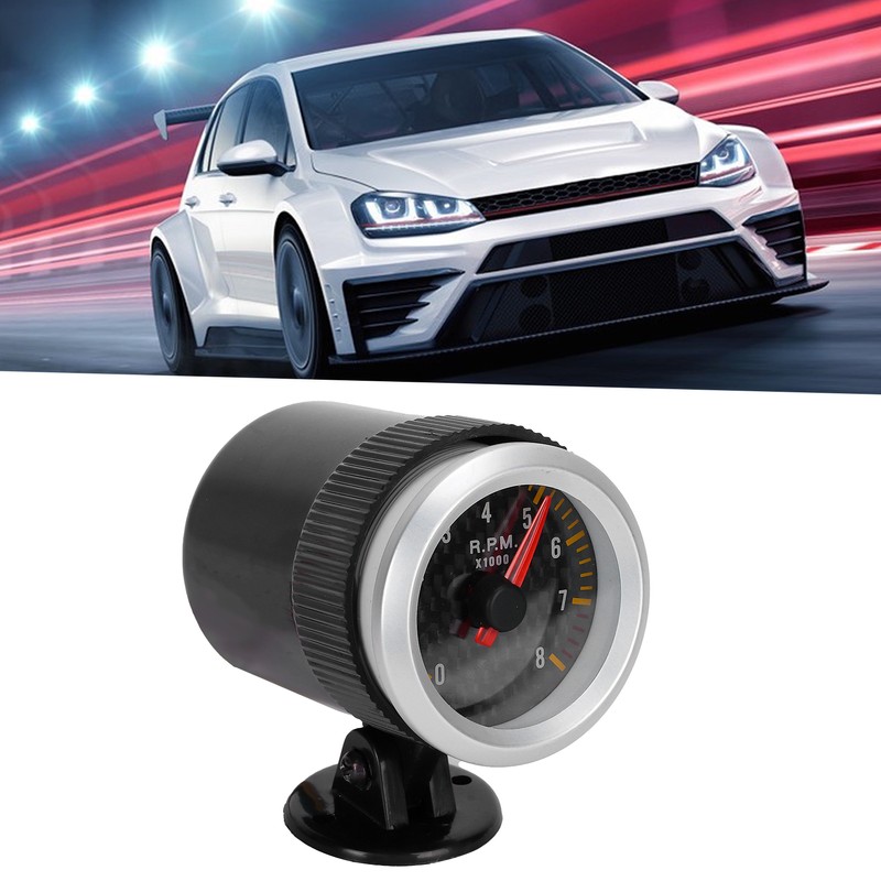 Tachometer 52mm/2.05in 0‑8000 RPM Carbon Fiber Panel Pointer 12V Universal