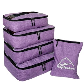 Hopsooken 5 Set Packing Cubes for Travel Large Suitcase Luggage Organizer Bags Travel Accessories Vacation 4 Cubes 1 Laundry Pouch Bag(Snow Purple)