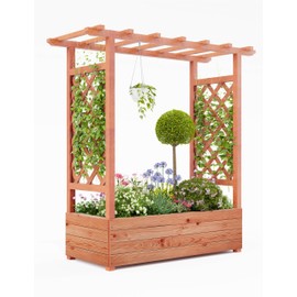 Elevated Garden Bed with Trellis - Wooden Planter Box with Side Supports, Canopy, and 4 Drainage Holes – Perfect for Climbing Plants, Vines, and Blossoms, 43"x17"x45"