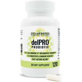 Del-Immune V® + Delpro Probiotic & Prebiotic Blend by Stellar Biotics - Promotes Optimal Gut Health, Digestion, Immune Support & Mood (120 Capsules)