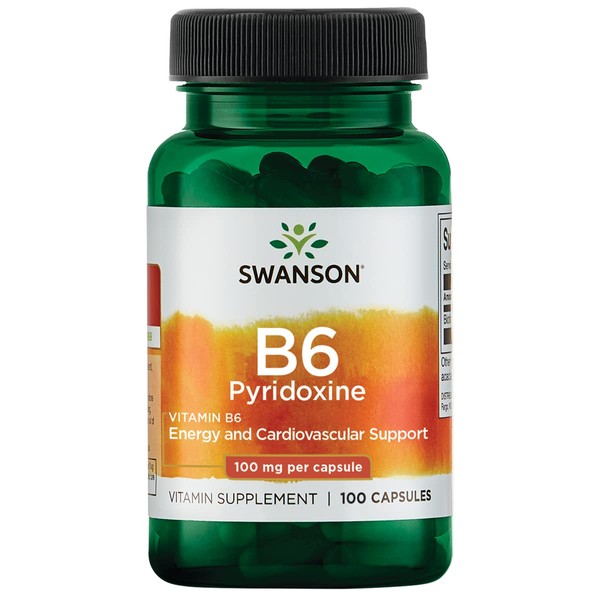 Swanson Vitamin B-6 (Pyridoxine) Cardio Health Support Energy Metabolism 100 Milligrams 100 Capsules
